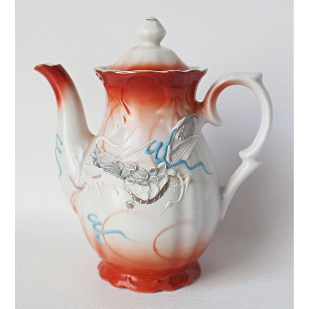 Vintage Moriage Dragon Ware Teapot Sugar Bowl Creamer 6 Demi Tasse Cups & Saucer - Picture 8 of 10